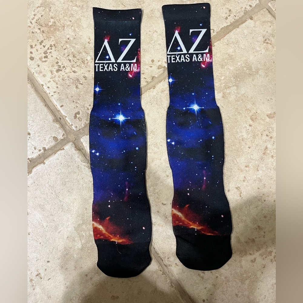 Delta Zeta Texas A&M galaxy high rise socks